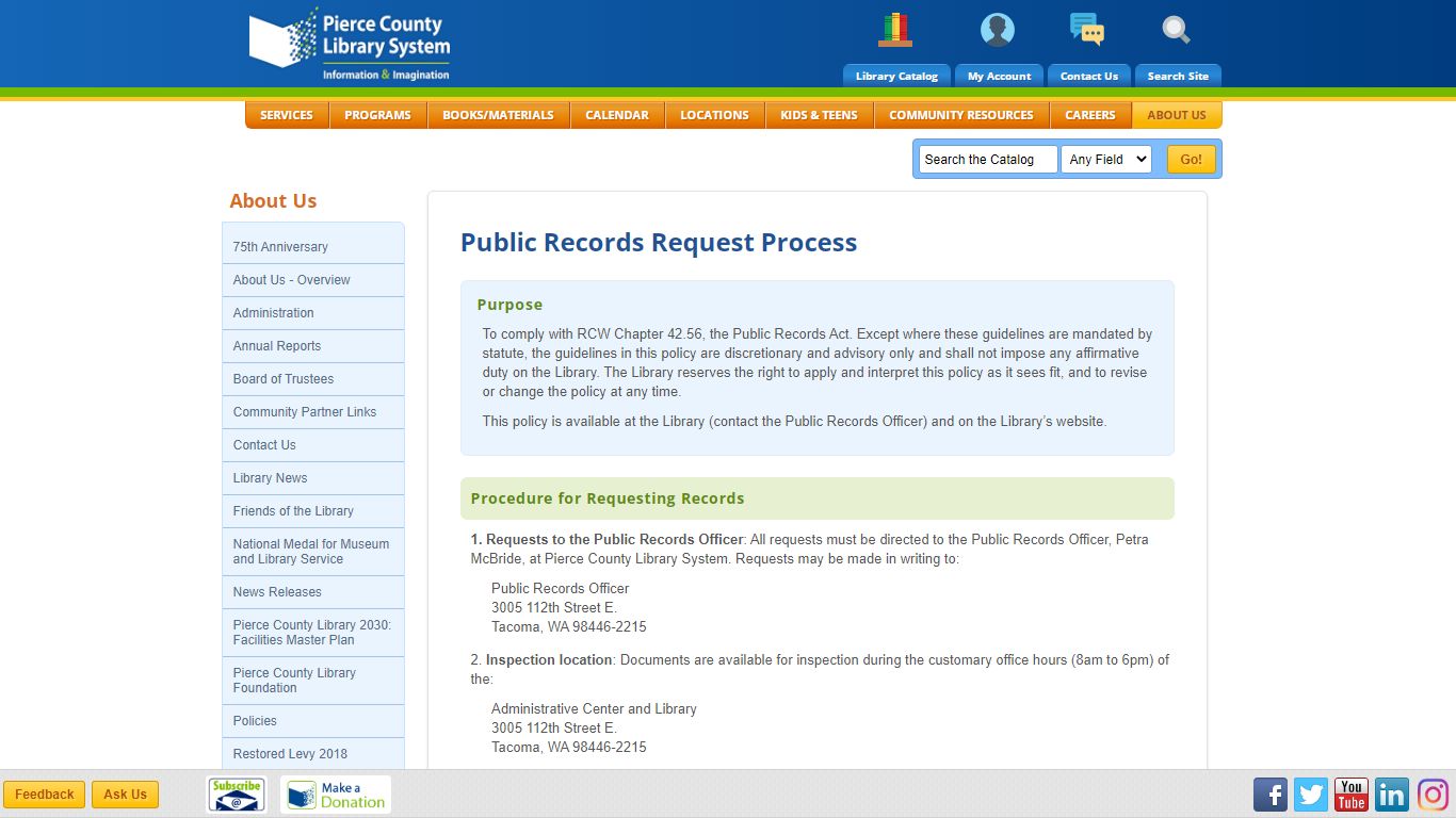 Pierce County Library > Public Records Request Process